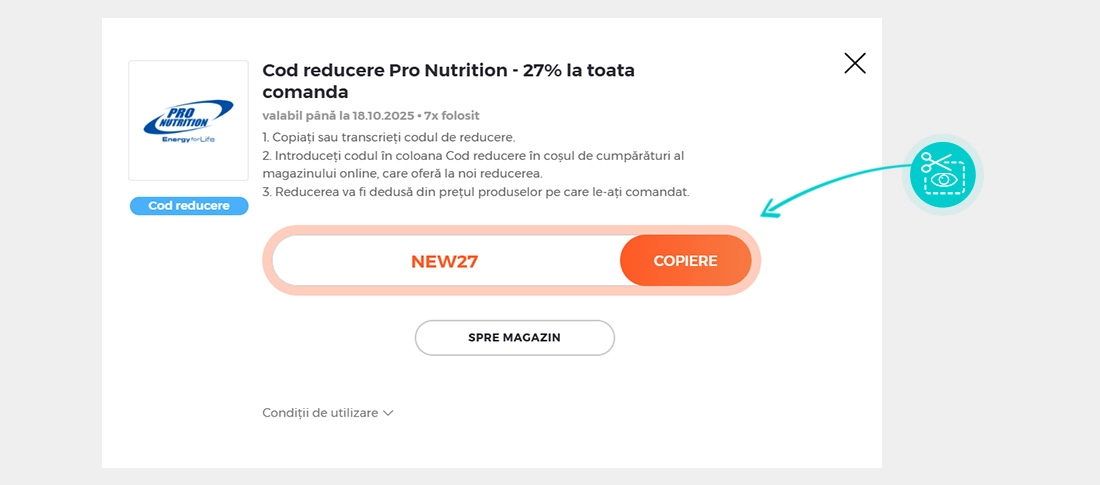 Instrucțiuni privind copierea cod reducere Pro Nutrition
