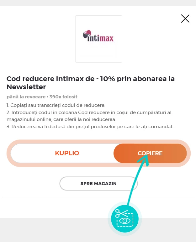 Instrucțiuni privind copierea cod reducere Intimax
