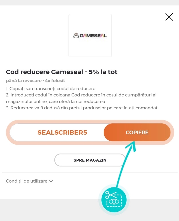 Instrucțiuni privind copierea cod reducere Gameseal