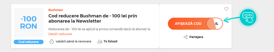 Exemplu cod reducere Bushman