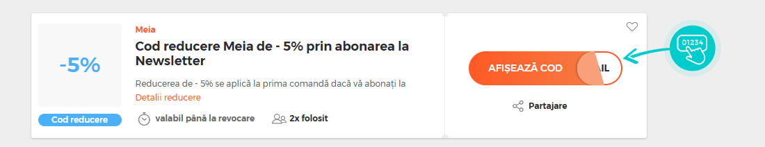 Exemplu cod reducere Meia