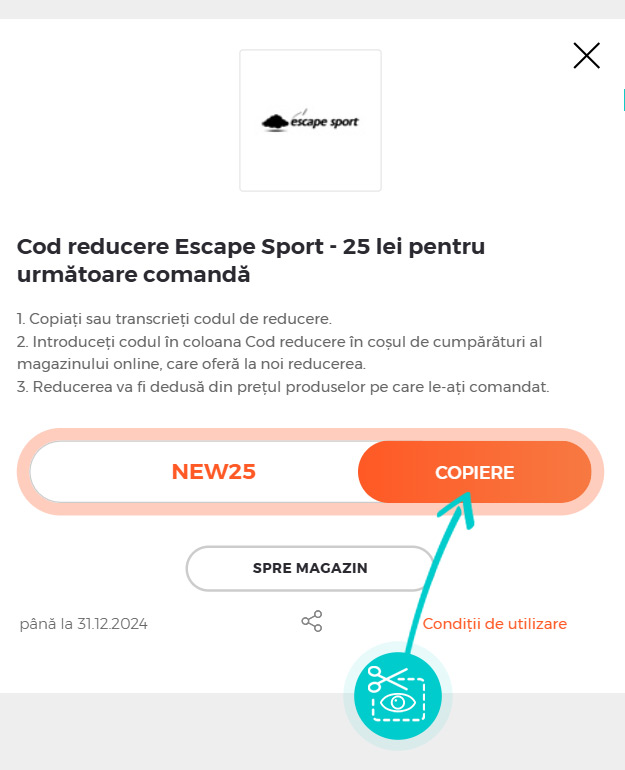 Instrucțiuni privind copierea cod reducere Escape Sport