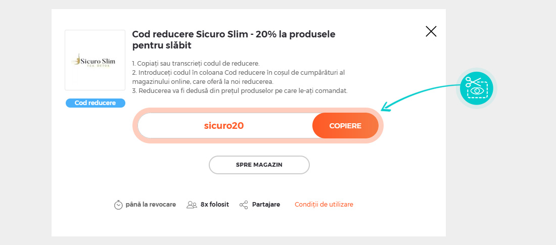 Instrucțiuni privind copierea cod reducere Sicuro Slim