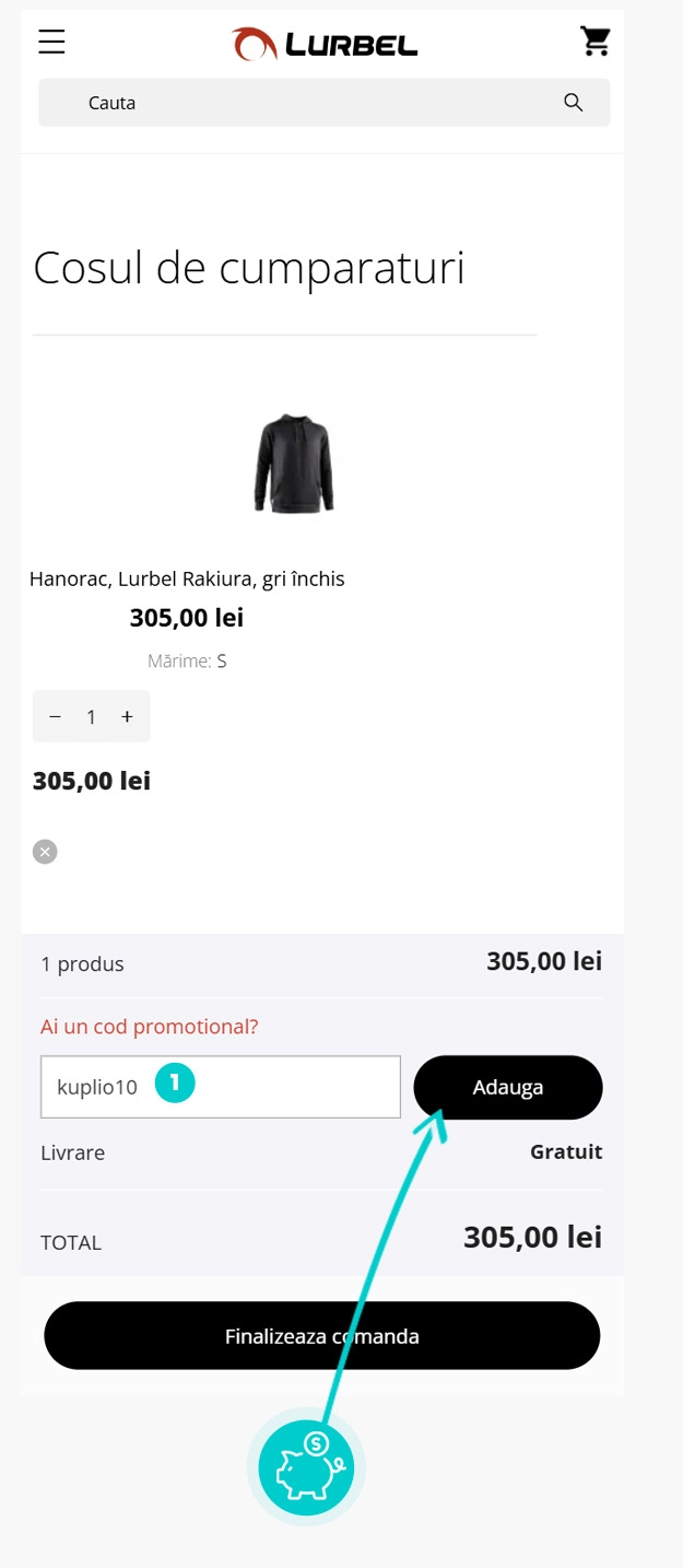 Instrucțiuni privind aplicarea cod reducere în coșul de cumpărături al Lurbel