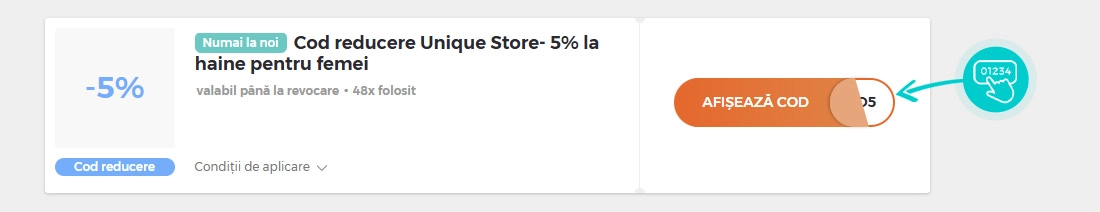 Exemplu cod reducere UniqueStore