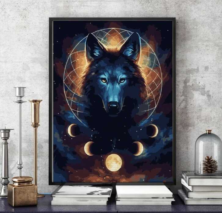 desen pe numere lup în aură cu lună