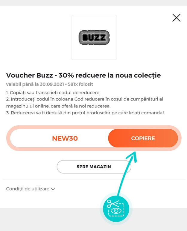 Instrucțiuni privind copierea cod reducere Buzz