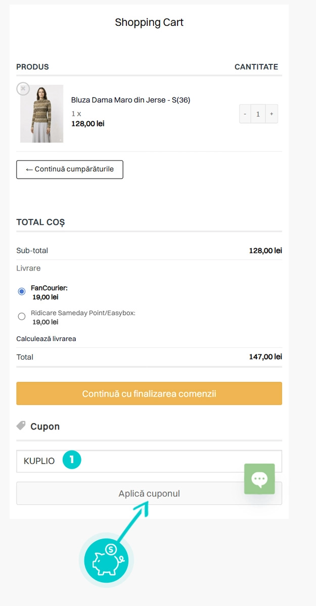 Instrucțiuni privind aplicarea cod reducere în coșul de cumpărături al Gorgeaux