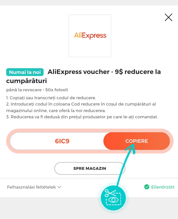 Instrucțiuni privind copierea cod reducere AliExpress