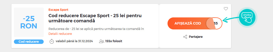 Exemplu cod reducere Escape Sport