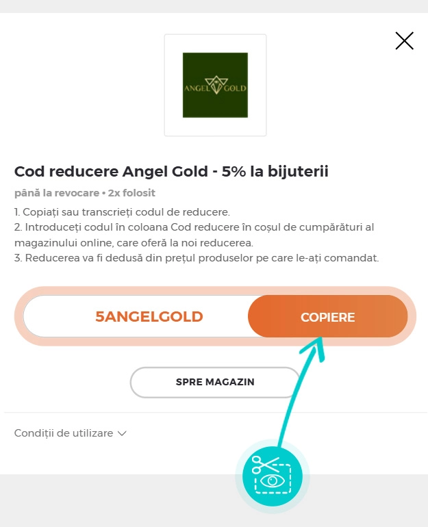 Instrucțiuni privind copierea cod reducere Angel Gold