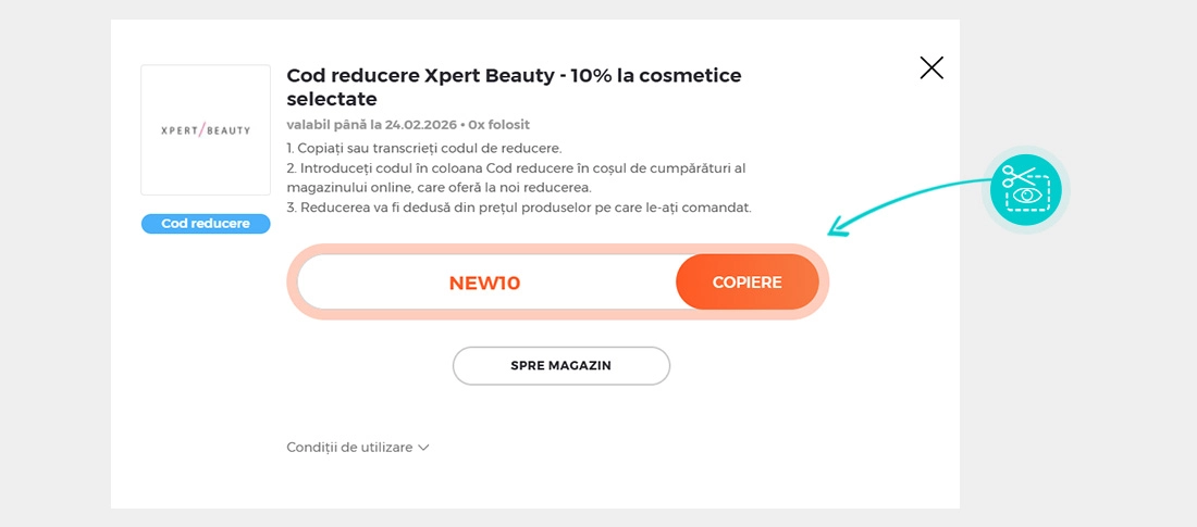 Instrucțiuni privind copierea cod reducere Xpert Beauty