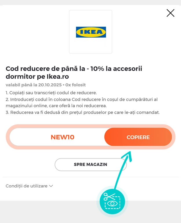Instrucțiuni privind copierea cod reducere Ikea