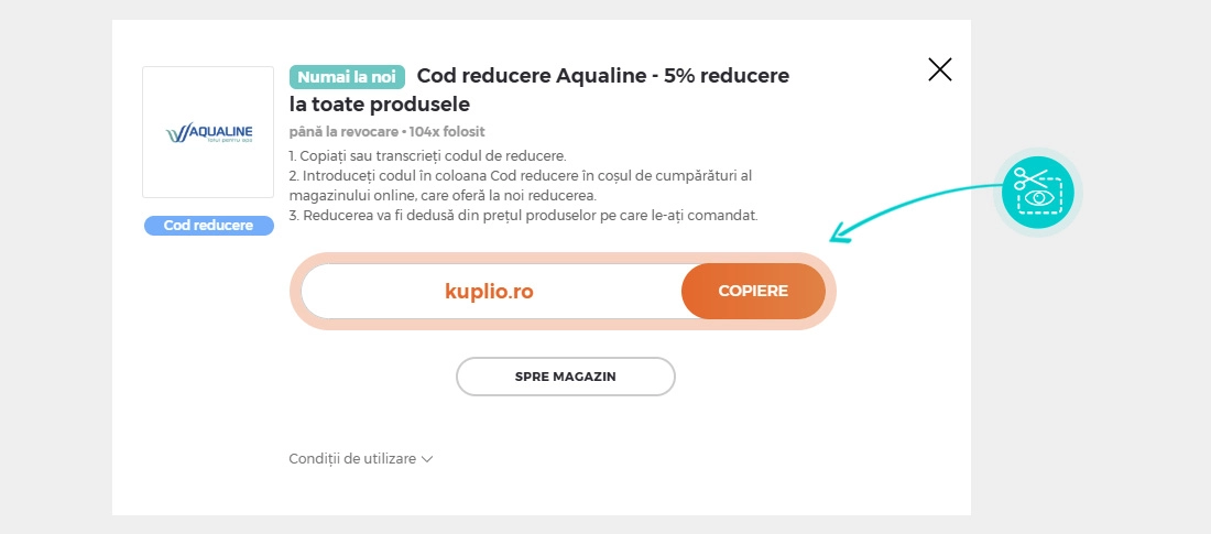Instrucțiuni privind copierea cod reducere Aqualine