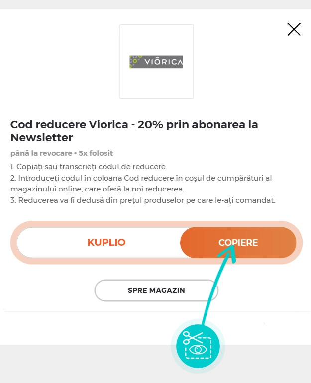 Instrucțiuni privind copierea cod reducere Viorica Cosmetic