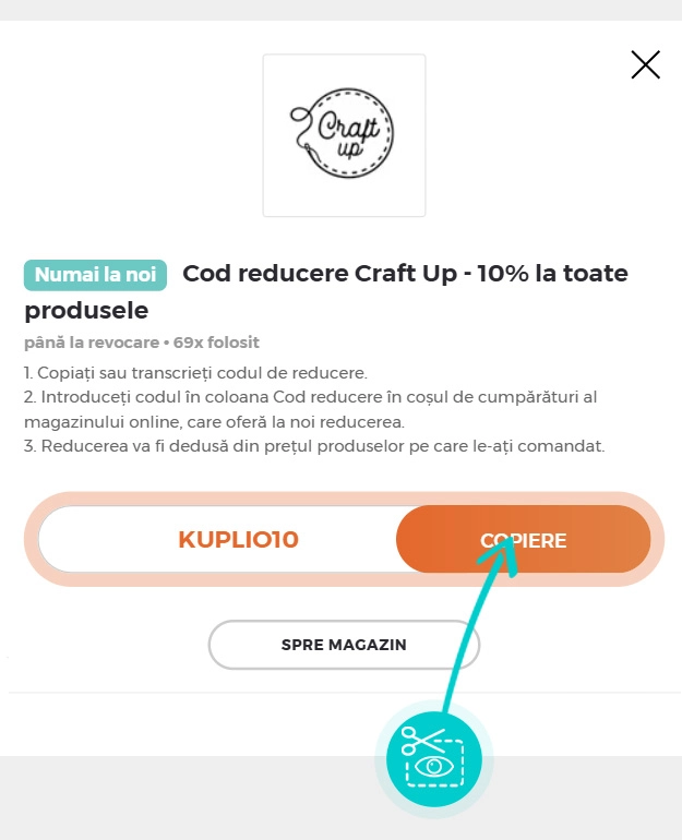 Instrucțiuni privind copierea cod reducere Craft Up
