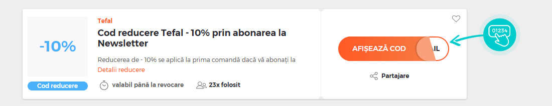 Exemplu cod reducere Tefal