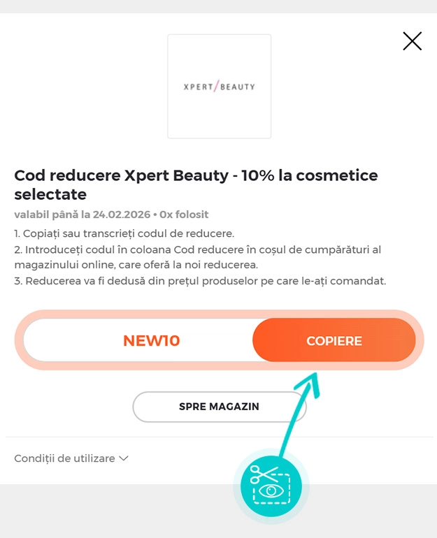 Instrucțiuni privind copierea cod reducere Xpert Beauty