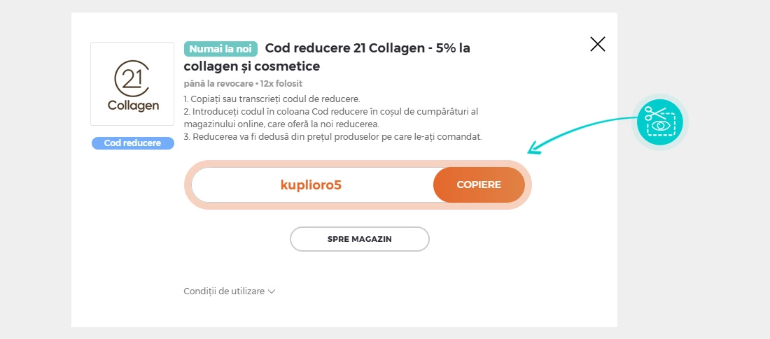 Instrucțiuni privind copierea cod reducere 21 Collagen