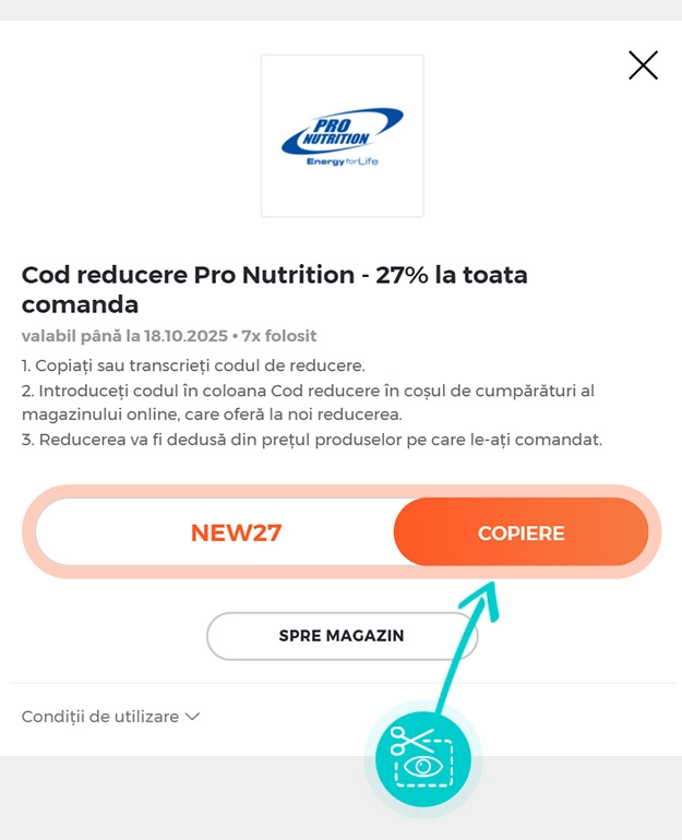 Instrucțiuni privind copierea cod reducere Pro Nutrition