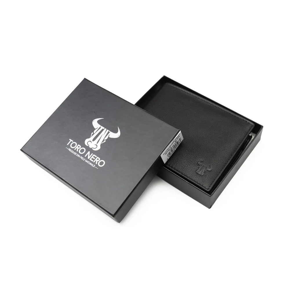 portofel negru din piele bărbați în cutie