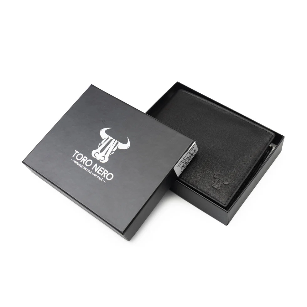 portofel negru din piele bărbați în cutie
