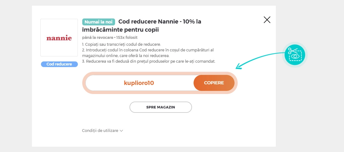 Instrucțiuni privind copierea cod reducere Nannie