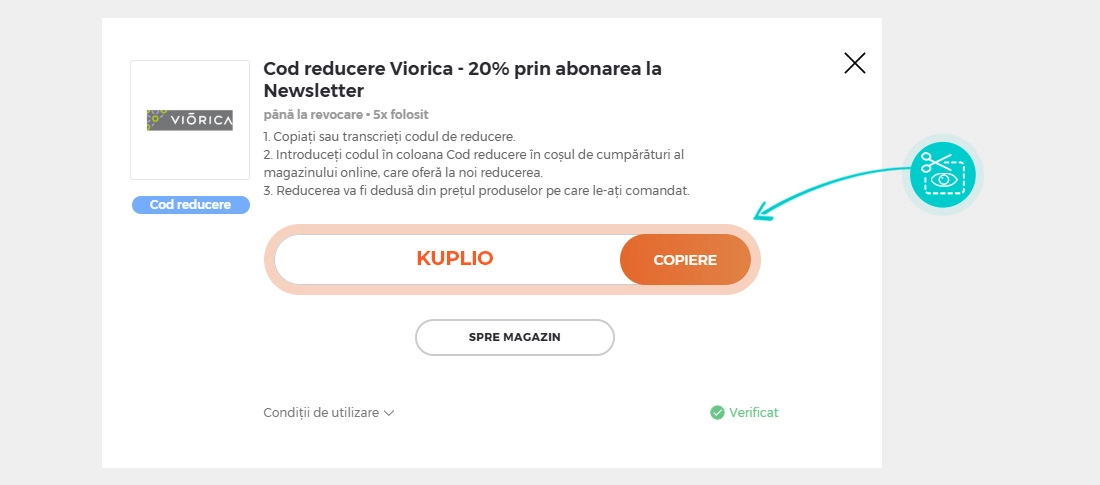 Instrucțiuni privind copierea cod reducere Viorica Cosmetic