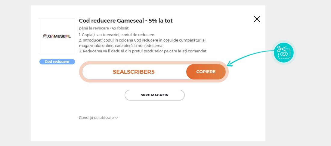 Instrucțiuni privind copierea cod reducere Gameseal