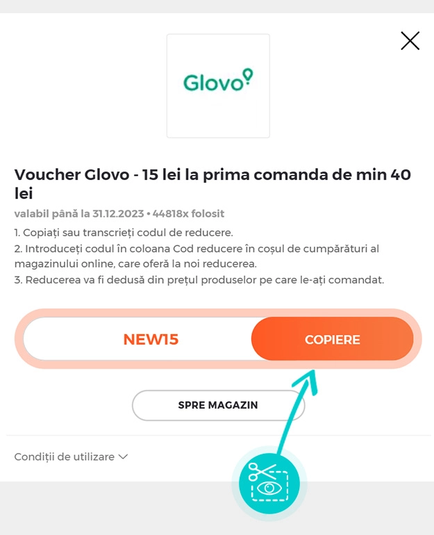 Instrucțiuni privind copierea cod reducere Glovo