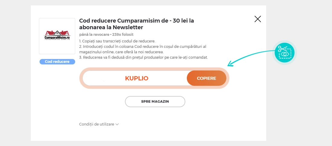 Instrucțiuni privind copierea cod reducere Cumparamisim