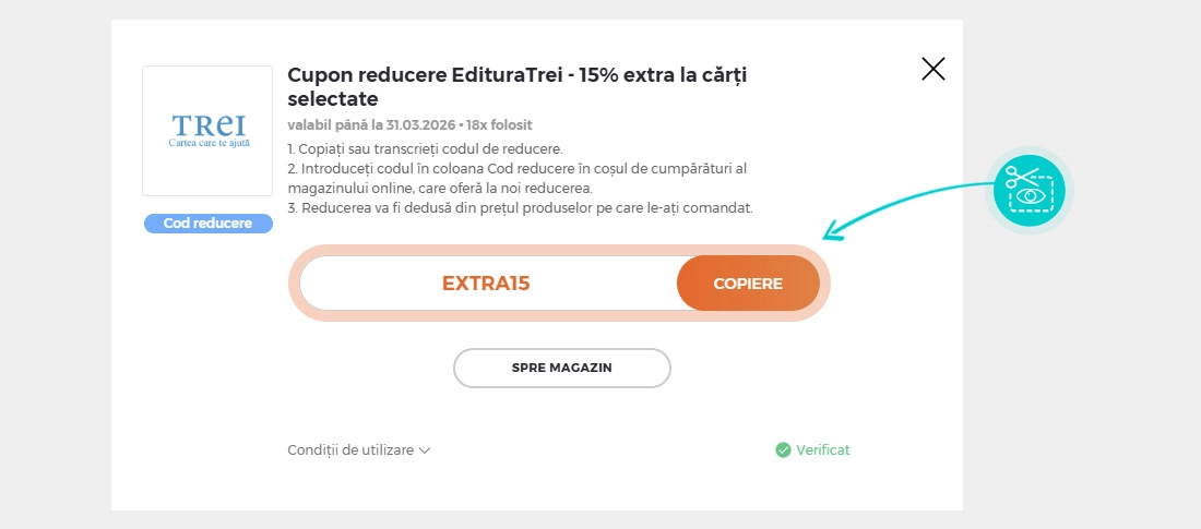 Instrucțiuni privind copierea cod reducere EdituraTrei