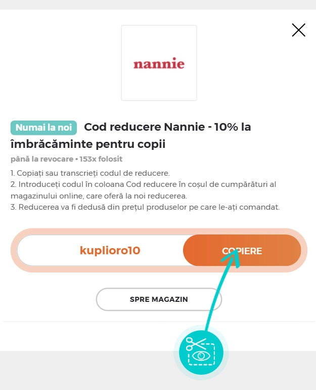 Instrucțiuni privind copierea cod reducere Nannie