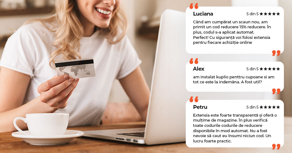 femeie blondă la laptop si recenzii ale utilizatorilor